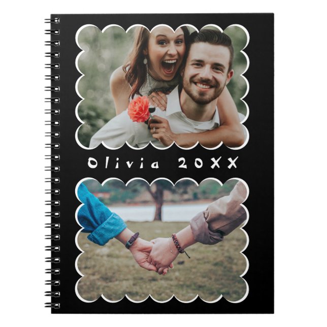 Caderno Espiral Beautiful Trendy Custom Monogram 2 Photo Collage (Frente)