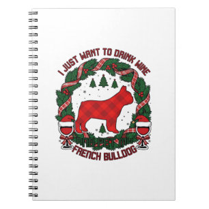 Caderno Espiral Beba Vinho Bulldog Francês Cachorro Xadrez Vermelh