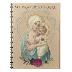 Caderno Espiral Bebê abençoado vintage Jesus da Virgem Maria