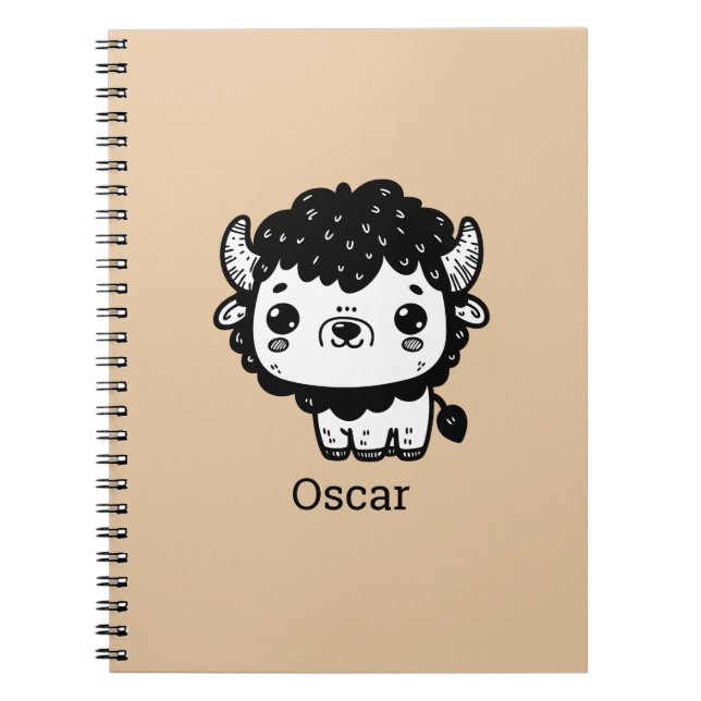 Caderno Espiral Bebê Bisonho Fofinho - Arte Kawaii de Animais de F (Frente)