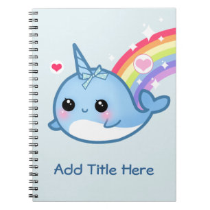 Caderno Espiral Bebê bonito narwhal com o arco-íris -