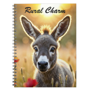 Caderno Espiral Bebê burro pacífico natureza vermelha papoila