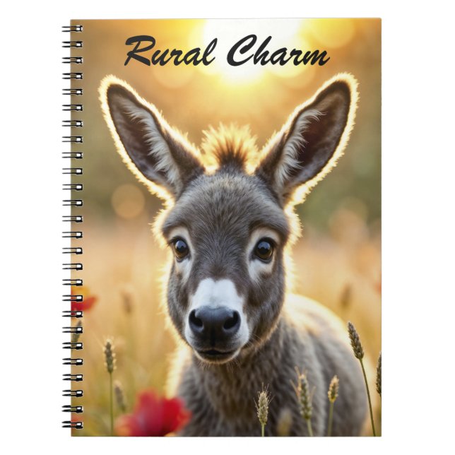 Caderno Espiral Bebê burro pacífico natureza vermelha papoila (Frente)