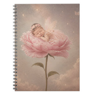 Caderno Espiral Bebê dormindo flor rosa