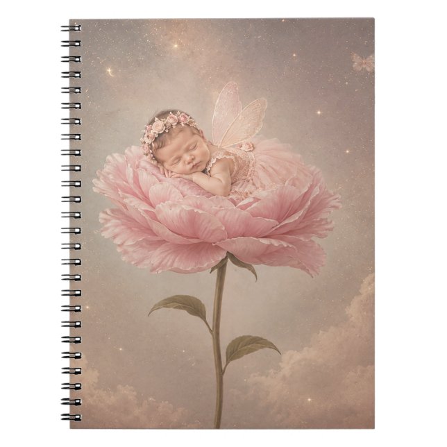 Caderno Espiral Bebê dormindo flor rosa (Frente)