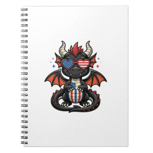 Caderno Espiral Bebê Dragão Patriótico Camisa Vintage Vetor Design