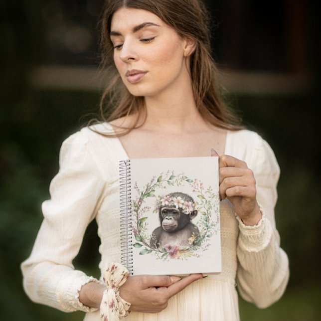 Caderno Espiral Bebê gorila com coroa de flores (Criador carregado)