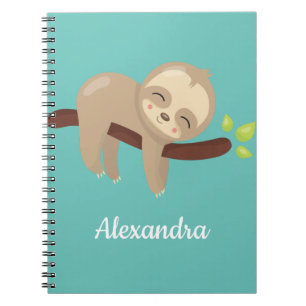 Caderno Espiral Bebê Kawaii, Bonito, Lama em Árvore, Azul Leve