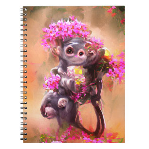 Caderno Espiral Bebê macaco com flores