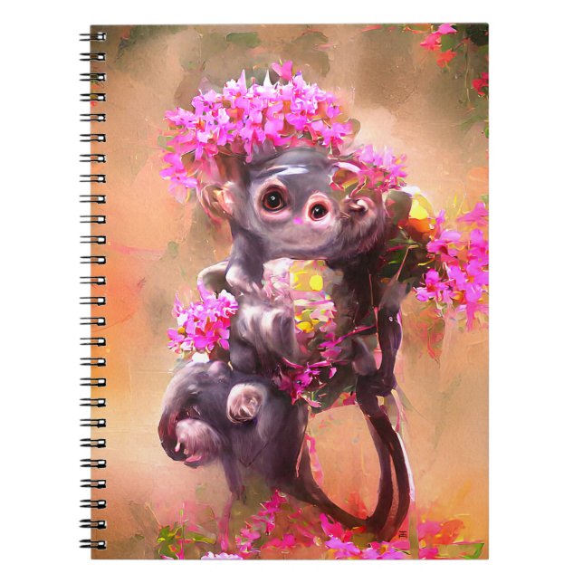 Caderno Espiral Bebê macaco com flores (Frente)