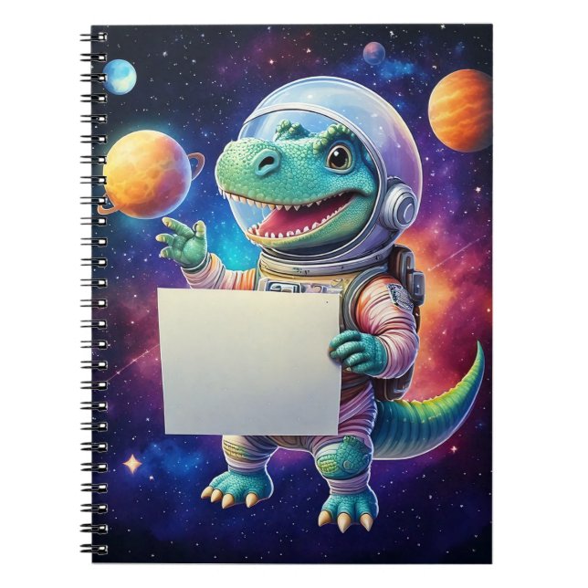 Caderno Espiral Bebê notebook - Dinossauro no espaço - coloque seu (Frente)