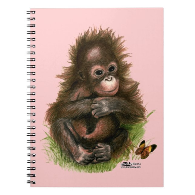 Caderno Espiral Bebê Orangotango e Borboleta (Frente)