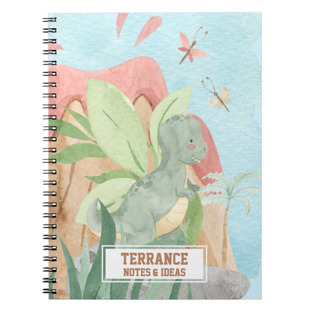 Caderno Espiral Bebê Personalizado E Bonito Tiranosaurios Rex Dino (Frente)