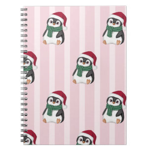 Caderno Espiral Bebê Pinguim Fofo Usando Chapéu de Papai Noel Nata