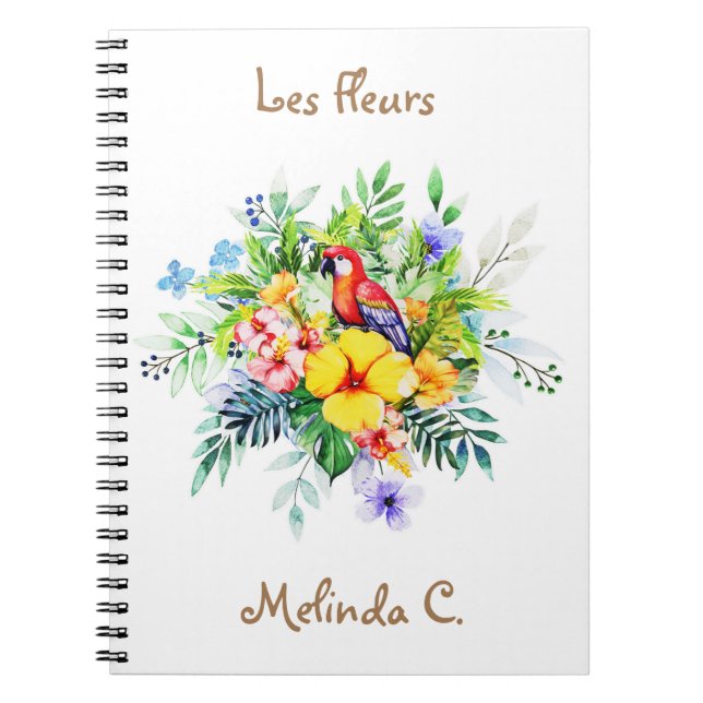 Caderno Espiral Bebê Red Macaw com Notebook Tropical Flores (Frente)