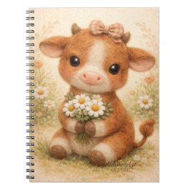 Caderno Espiral Bebê Vaca Fofa com Margaridas – Fazenda Caprichosa