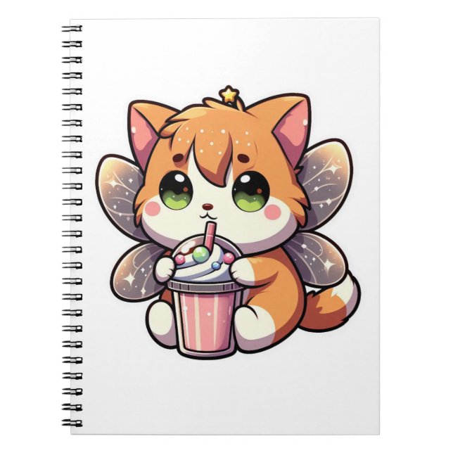 Caderno Espiral Bebendo de gato fada bonito (Frente)