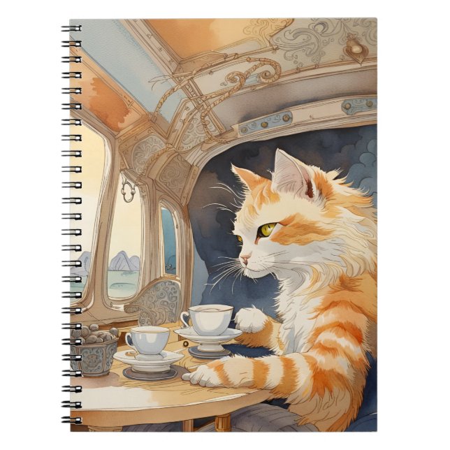 Caderno Espiral Bebendo de Gato Laranja Tea (Frente)