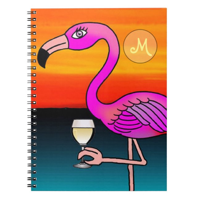 Caderno Espiral Bebendo De Vinho Rosa Flamingo Monograma (Frente)