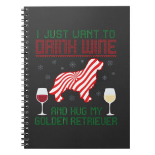 Caderno Espiral Beber Vinho Abraçar Retriever Dourado Natal