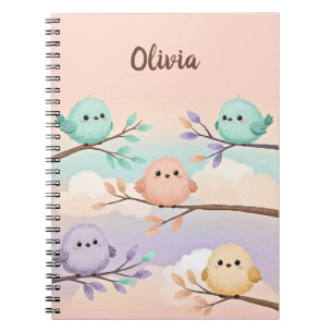 Caderno Espiral Bebês Pássaros Gorduchos e Fofos em Galhos