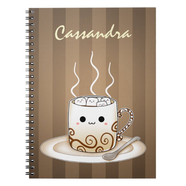 Caderno Espiral Bebida morna do cacau do kawaii bonito (Frente)