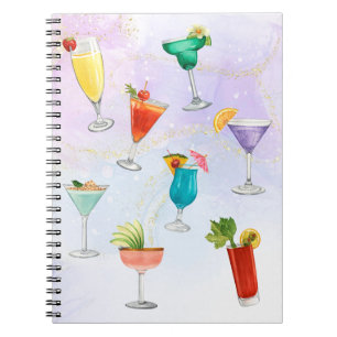 Caderno Espiral Bebidas divertidas do coquetel arco-íris brilhante