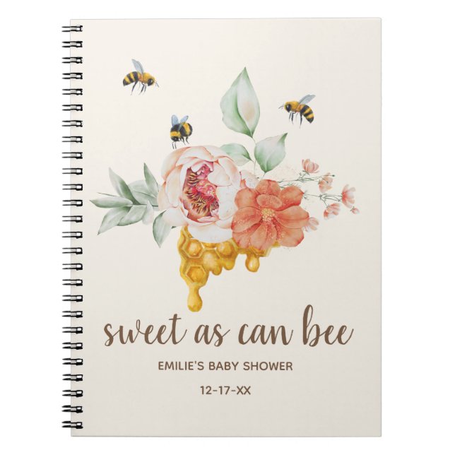 Caderno Espiral Bee Floral Honeycomb Chá de fraldas Guest (Frente)