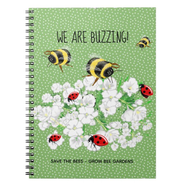 Caderno Espiral BEES and LadyBugs - Art by LeahG Save The Bees (Frente)