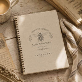 Caderno Espiral Bege Quente Gravura de Abelha País Francês Vintage