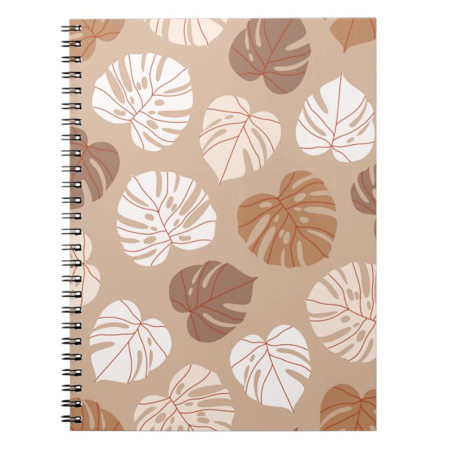 Caderno Espiral Beige monstera deixa um padrão sem descontinuidade (Frente)