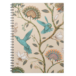 Caderno Espiral Beige sem costura com flores estilizadas e b