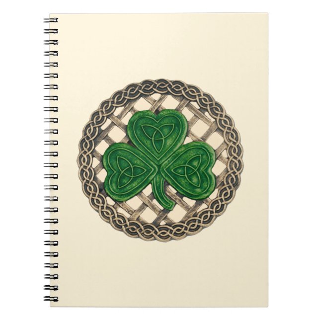 Caderno Espiral Beige Shamrock No Celtic Knos Spiral Notebook (Frente)