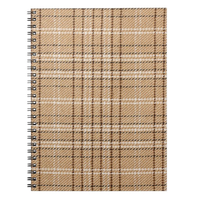 Caderno Espiral Beige Tartan: Clássica Xadrez Weave. (Frente)
