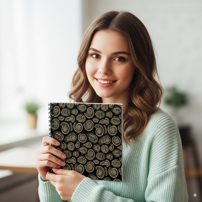 Caderno Espiral Beige venenoso fóssil trilobite padrão amonita (Criador carregado)