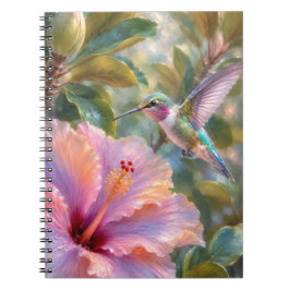 Caderno Espiral Beija-flor com Hibisco Aquarela