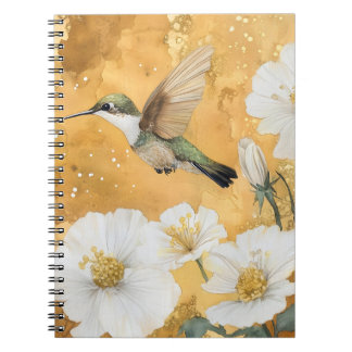Caderno Espiral beija-flor-de-garganta-rubí fêmea com flores branc