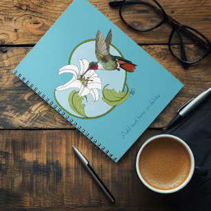 Caderno Espiral Beija-flor Lírio Azul Art Nouveau