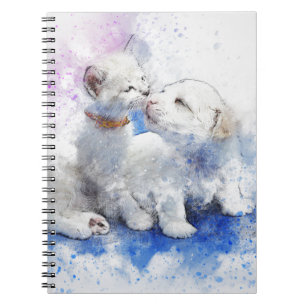 Caderno Espiral Beijo adorável do gatinho & do filhote de cachorr