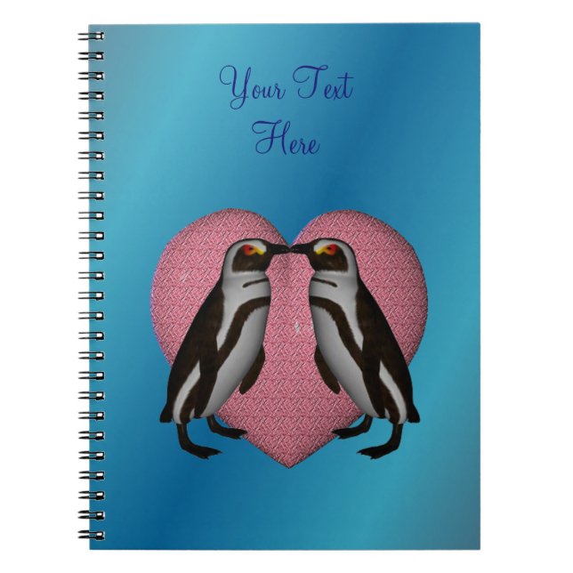 Caderno Espiral Beijo de Pinguins Coração Rosa Personalizado Noteb (Frente)