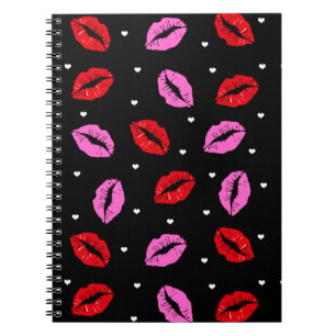 Caderno Espiral Beijo, Lábios Rosa e Vermelho, Notebook BLK