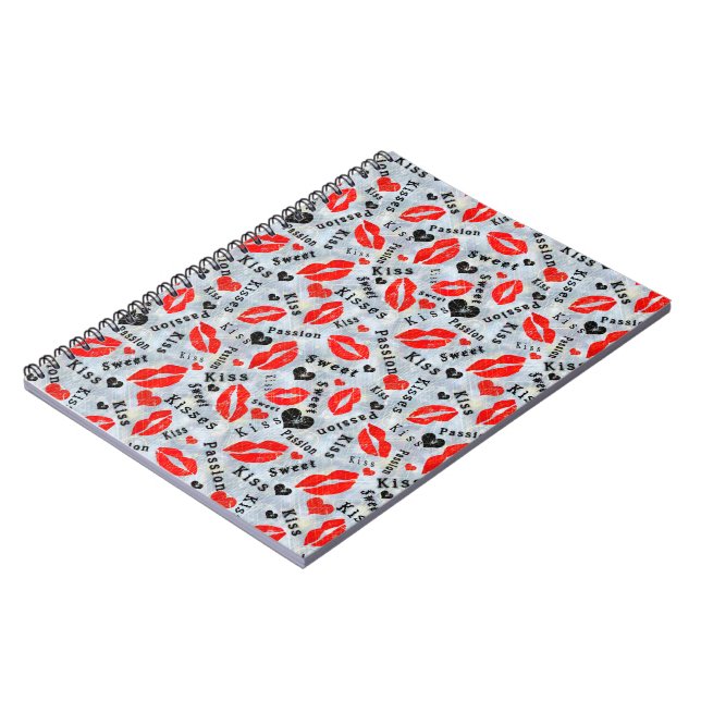 Caderno Espiral Beijo, lábios vermelhos. (Left Side)