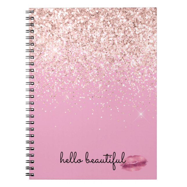 Caderno Espiral Beijo Rosa Lábios Rubor Glitter         (Frente)