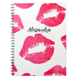 Caderno Espiral Beijos de Batom Vermelho Rosa em branco