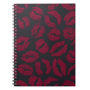Caderno Espiral Beijos Lipstick: impressões vermelhas escuras
