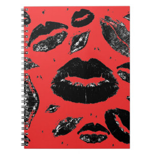 Caderno Espiral Beijos por todo o lado em (preto & vermelho)