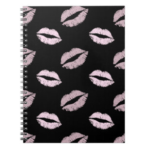 Caderno Espiral Beijos Rosa Prateados