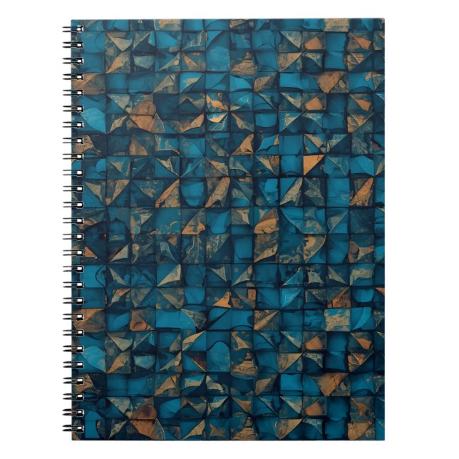 Caderno Espiral Bela Aparência de Patchwork em Teal Escuro (Frente)