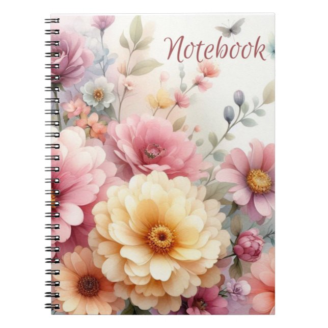 Caderno Espiral Bela Banda das Flores do Pastel Feminino Moderno (Frente)