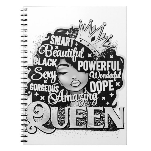 Caderno Espiral Bela Bela Rainha Negra Melanina Sista (Frente)